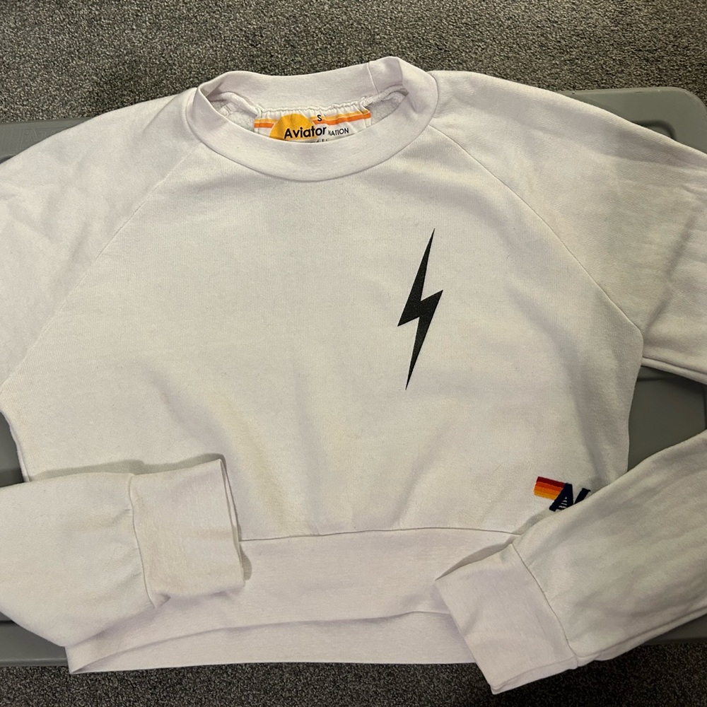Aviator Nation white cropped long sleeve sz S sweatshirt
